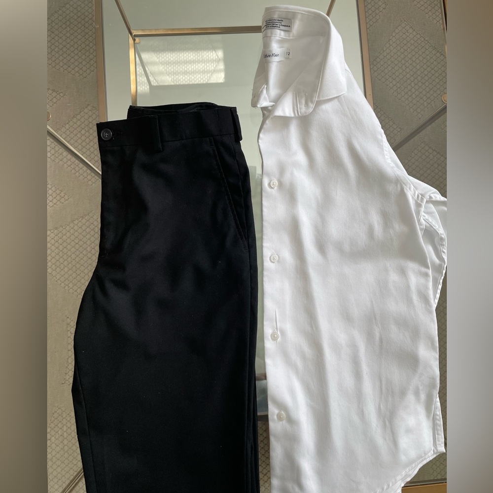 Boys Calvin Klein White Dress Shirt & Black Dress Pants Size 12